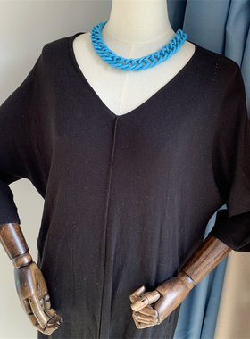 Vintage HOPE AVE打标 微瑕 潮酷欧美范蓝色麻花链夸张短款项链