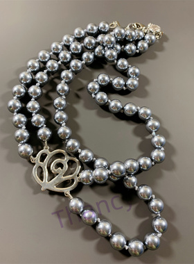 LC打标双层灰色珍珠短款项链