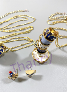 可打开茶壶吊坠马克杯毛衣链套装