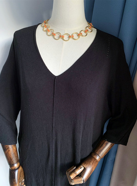 Vintage中古美国老牌BR打标双面蝴蝶结珐琅圆环拼接短款气质项链