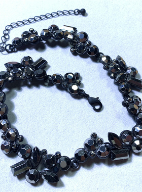 Vintage中古 日常款暗黑色系不规则钻短款颈链项链CHORKER