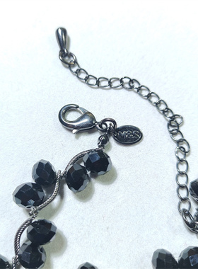 Vintage英国玛莎MS打标炫黑色水晶珠手工编织短项链手套装