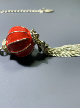 Vintage中古 Suanee打标立体灯笼造型中国风红色流苏中长款项链