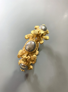 Vintage中古 美国老牌BR打标镀铑金金银双色乌龟造型开口夸张手镯