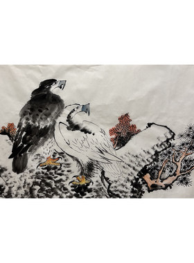 墨香村酒店装饰国画动物纯手绘书画四尺老鹰雄鹰展翅MR5062201-6