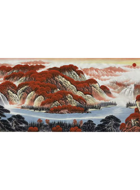 墨香村酒店装饰国画纯手绘鸿运当头小六尺山水画旭日东升聚宝盆02