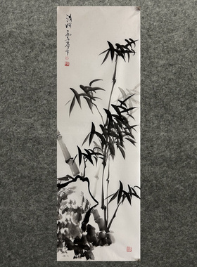 画面上有黄点装饰国画字画花鸟画纯手绘四尺对开竹子MJ5051726-39