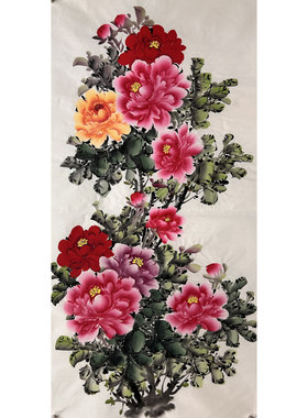136X68CM中堂国画花鸟字画纯手绘四尺牡丹花开富贵MF4010821-50