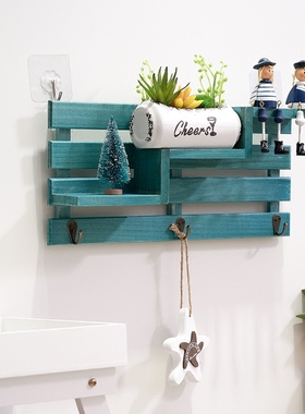 创意实木墙上免打孔置物架店铺门后口壁挂墙壁装饰品玄关钥匙挂钩