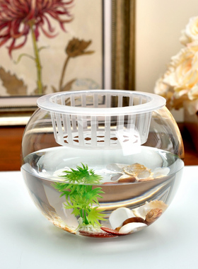 简约客厅花瓶 透明玻璃鱼缸圆球花瓶 金鱼缸 水培绿萝铜钱草花器