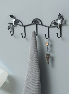 免打孔墙壁铁挂衣架北欧衣帽钩墙上置物架玄关钥匙门口北欧挂钩