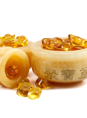 天然聚宝盆办公室黄玉风水摆件