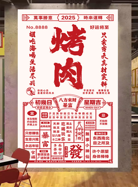 定制烧烤火锅店墙面装饰日历挂布