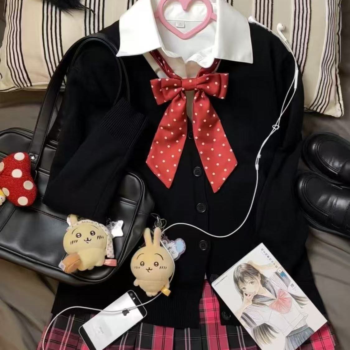 学院风甜美通勤百搭长袖毛衣开衫JK制服穿搭校供秋冬款针织衫外套 - 图0