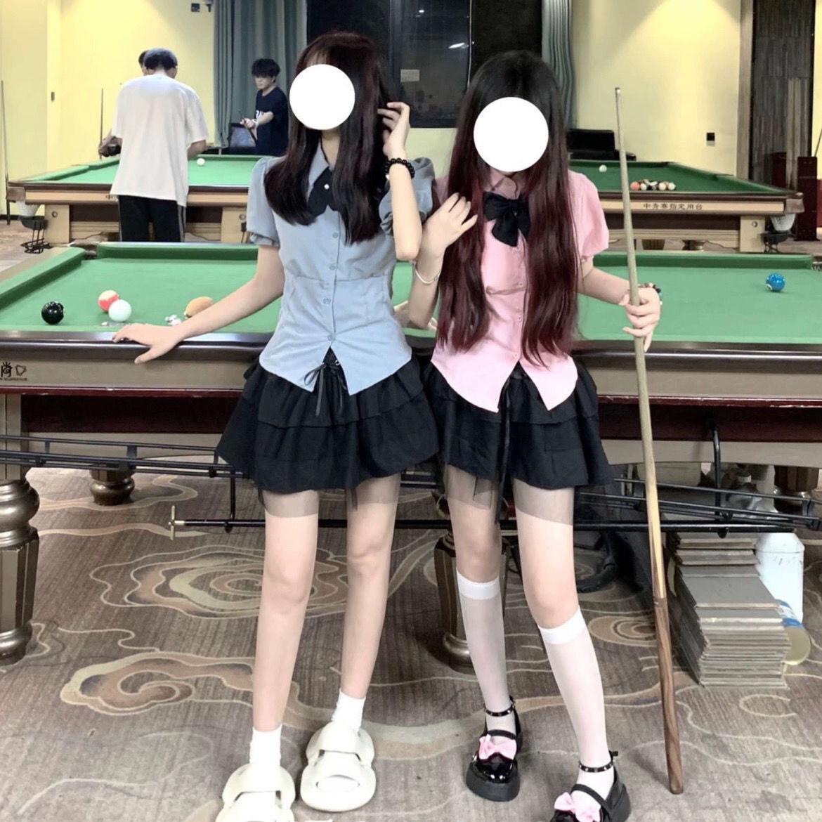 社会女套装夏网红同款jk制服收腰泡泡短袖衬衫+高腰系带蓬蓬短裙