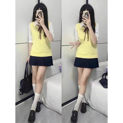 jk马甲毛衣女纯色基础JK制服套头针织衫背心春秋日系班服叠穿上衣 - 图2