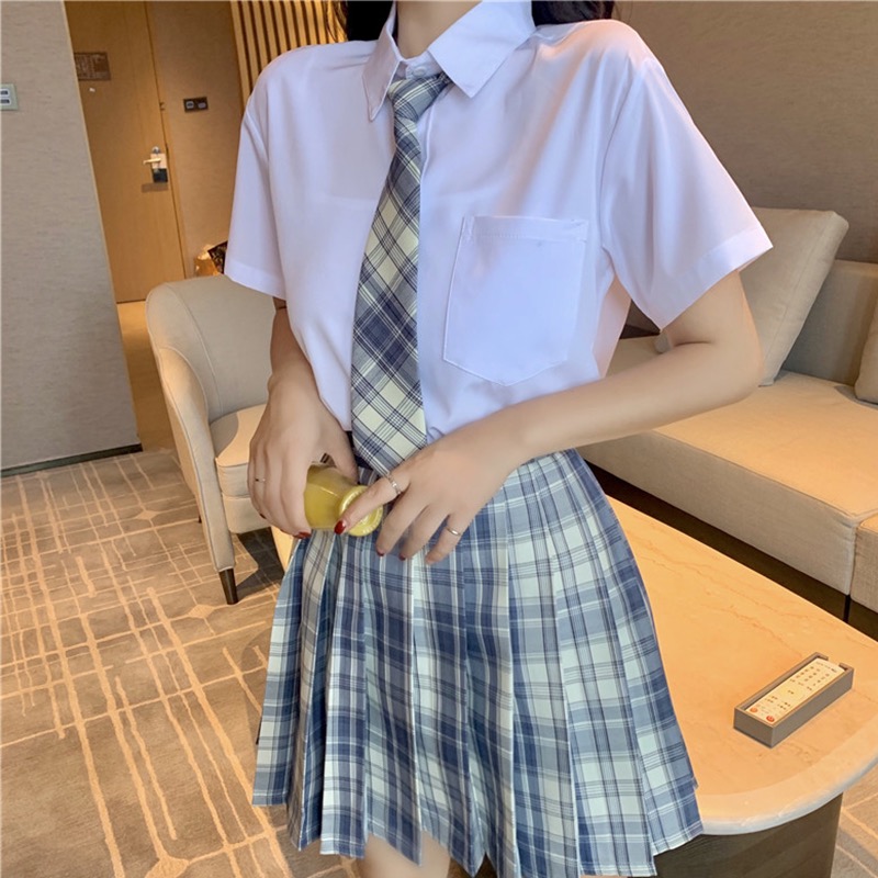 POLO领短袖衬衫女领带夏季奶白色JK学院风少女日系学生基础款开衫