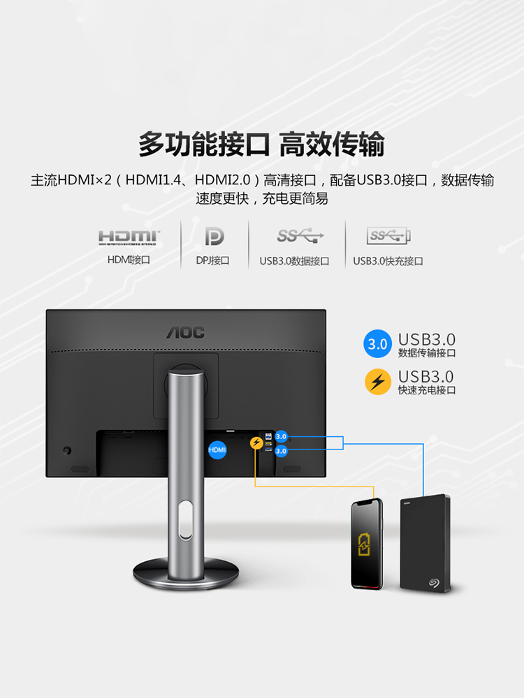 AOC27英寸IPS办公设计4K显示器U2790PQU旋转2K台式电脑屏幕外接24 - 图2