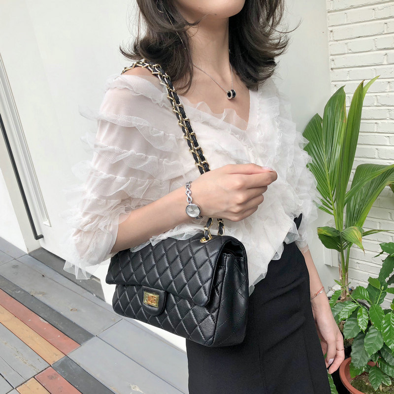 真皮女包菱格链条包小香风气质羊皮车缝线翻盖锁扣百搭单肩斜挎包,淘宝优惠券,粉丝福利购,淘宝优惠卷