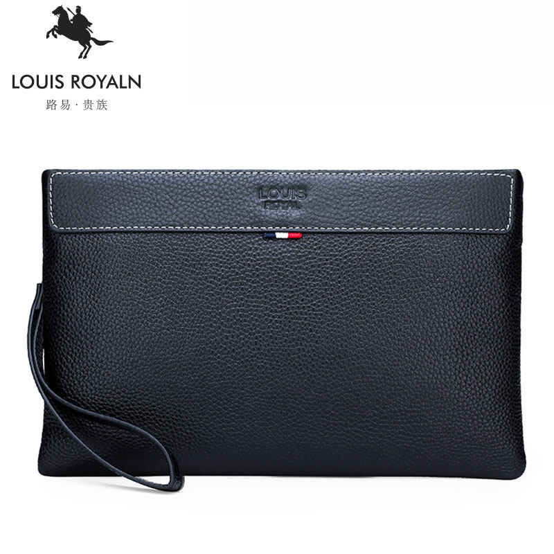 潮男士休闲头层牛皮大容量手拿包 路易贵族男士包袋