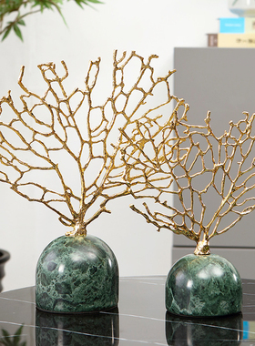 轻奢风金属珊瑚大理石装饰品摆件