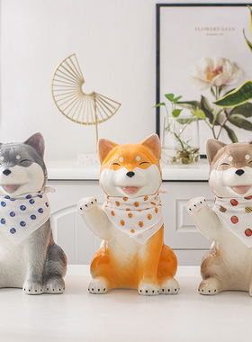 玄关电视柜d门口创意招财犬陶瓷摆件狗客厅桌面可居装饰品落地