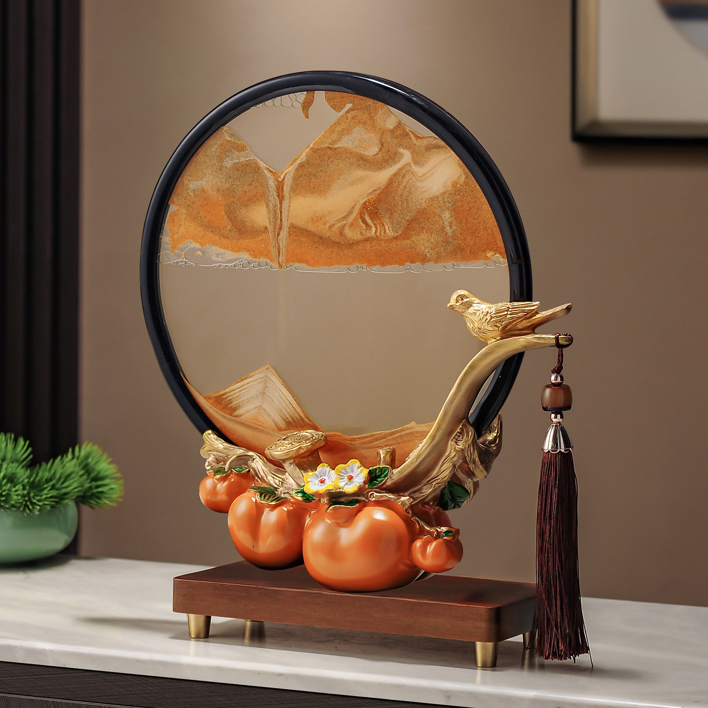 新中式柿柿如意流沙画玄关酒柜电视柜装饰摆件乔迁布置新居礼品,淘宝优惠券,粉丝福利购,淘宝优惠卷