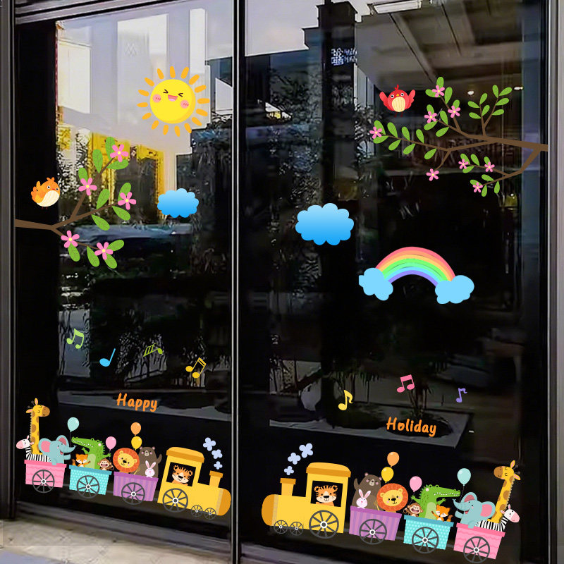 幼儿园环创班级窗户玻璃贴画小火车贴纸亲子餐厅静电无胶透明贴纸,淘宝优惠券,粉丝福利购,淘宝优惠卷
