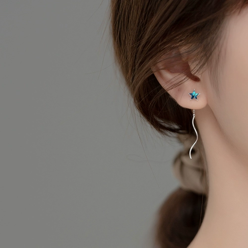 Милый волнистый голубой бриллиант, серьги, серебро 925 пробы, японские и корейские