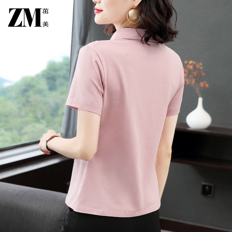 蕾丝夏季短袖洋气娃娃领雷丝polo衫 茁美服饰T恤