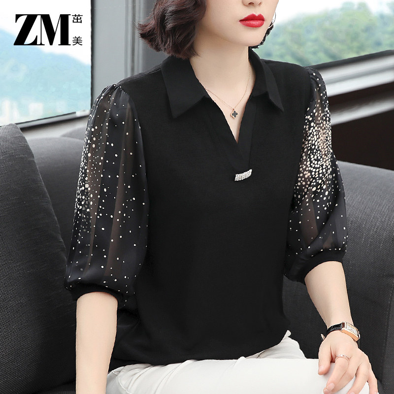 2020新款大码中袖t恤女宽松网纱 茁美服饰T恤