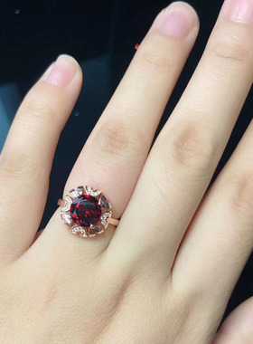 天然石榴石戒指女925戴妃闪耀