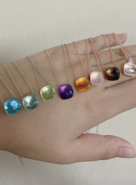 天然粉水晶银项链女925托帕石