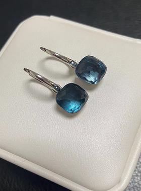 天然粉水晶方糖耳环S925绿色饰品