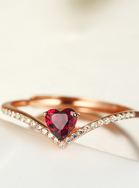 甜美公主风天然石榴石石榴石戒指