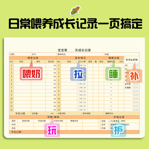 维克多利软线圈喂养辅食日记本16k月嫂宝妈成长表格记录手册日志 - 图0