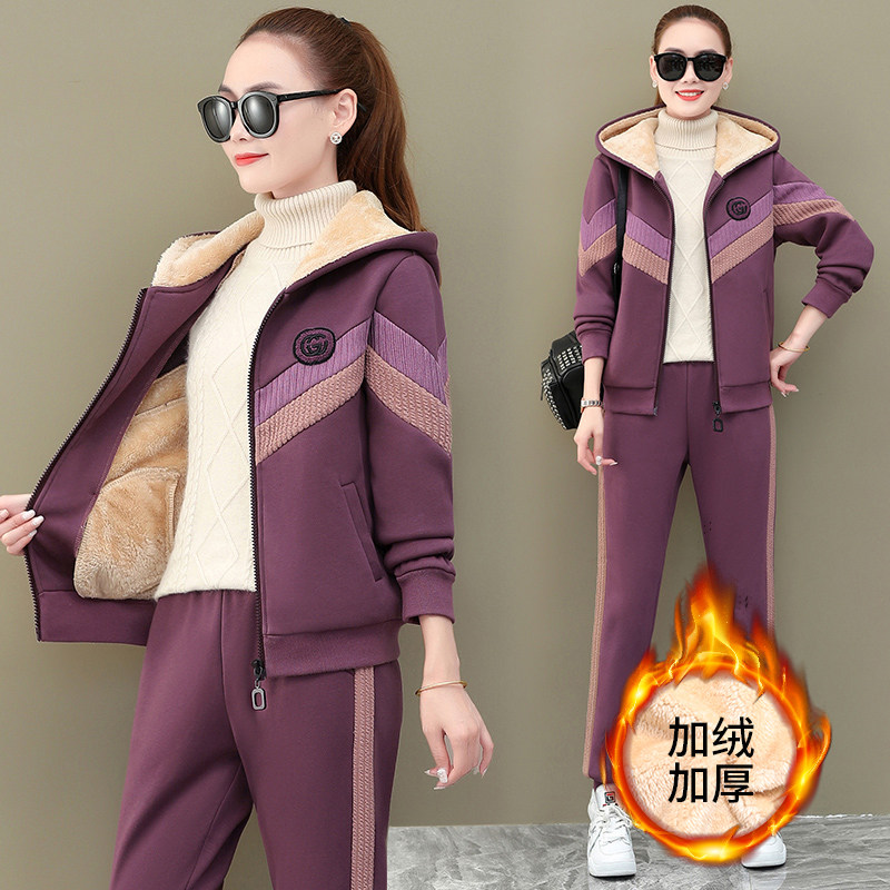 加厚加绒运动套装女2025秋冬季时尚宽松羊羔绒卫衣休闲服两件套潮
