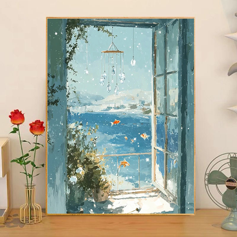 宝藏湾 diy数字油画鱼游窗境手工填充填色油画解压治愈西装饰挂画,淘宝优惠券,粉丝福利购,淘宝优惠卷