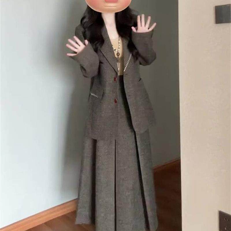 韩系胖mm毛呢外套大码套装女秋冬搭气质收腰遮肉显瘦百褶半身长裙,淘宝优惠券,粉丝福利购,淘宝优惠卷