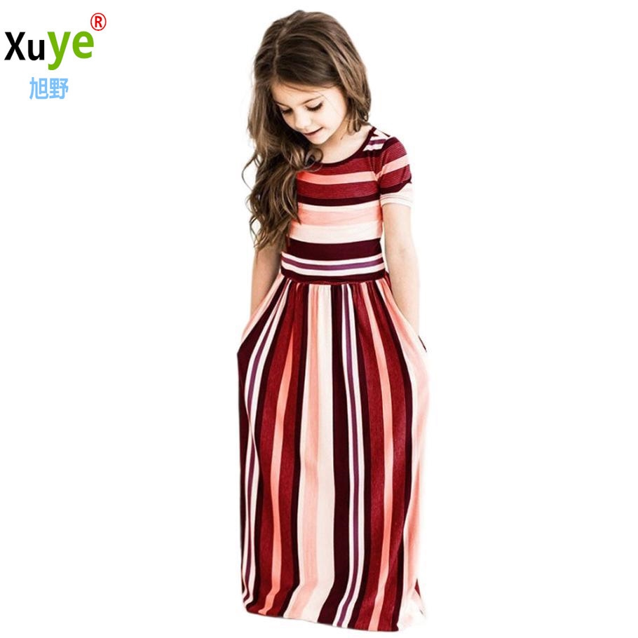 girls short sleeve striped colorful kids dress child dresses - 图2