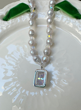 极光方糖小众设计天然银蓝淡水珍珠项链轻奢高级感锁骨链颈链