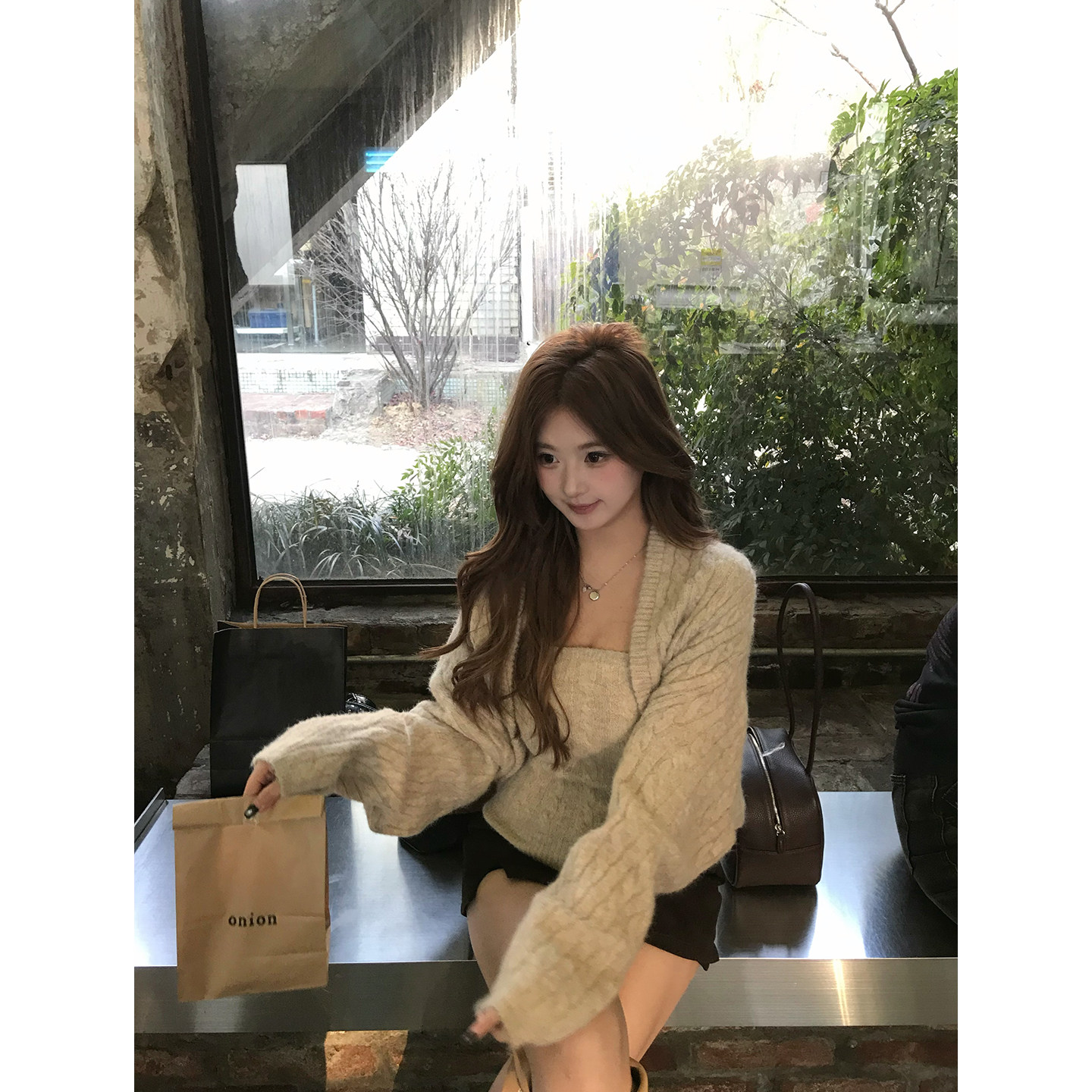 你的鱼 加州落日 韩系微胖mm复古轻熟感粗麻花针织开衫吊带套装,淘宝优惠券,粉丝福利购,淘宝优惠卷