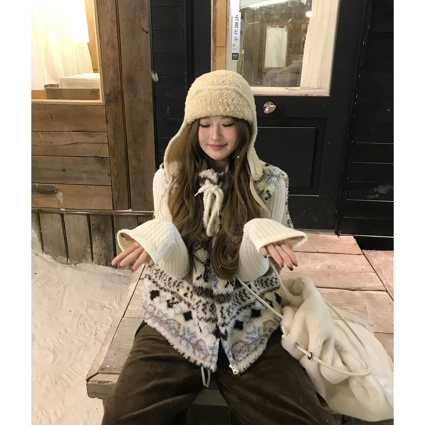 你的鱼 芬兰冬日 韩系微胖mm费尔岛马甲保暖上衣灯芯绒长裤套装,淘宝优惠券,粉丝福利购,淘宝优惠卷