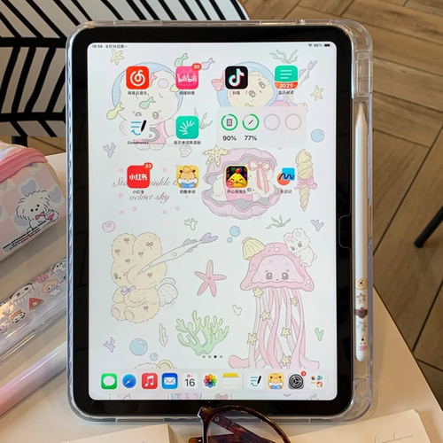 CanvasCase/闪粉背卡~奶油色系小众可爱插画ipad肤感3Y折支架款保护壳带笔槽air7/6平板套pro11寸2025/13英寸 - 图1