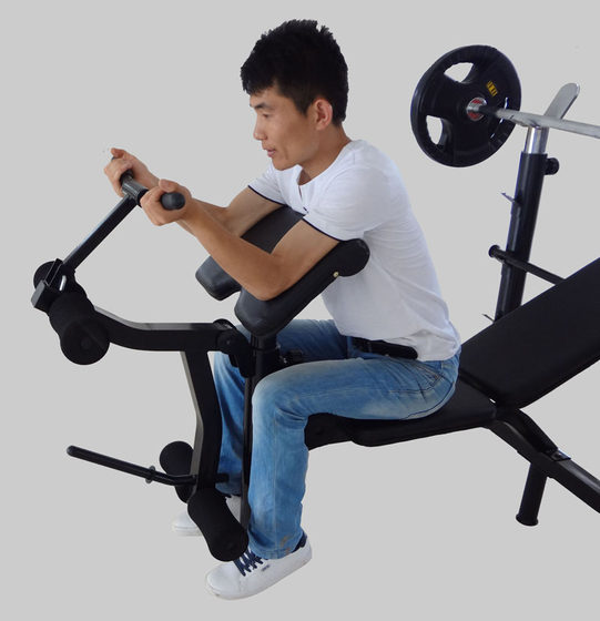 Weight bench multifunctional fitness equipment round tube barbell frame bench press rack kicking biceps trainer dumbbell bench