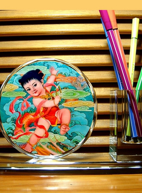 哪吒收藏品礼物封神装饰模型三太子工艺礼品装西游记水晶笔筒摆件