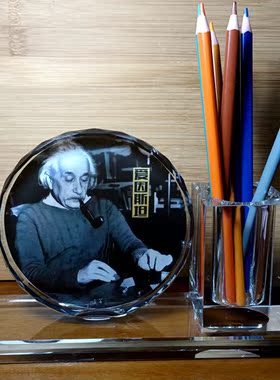 爱因斯坦礼物人偶科学家水晶笔筒