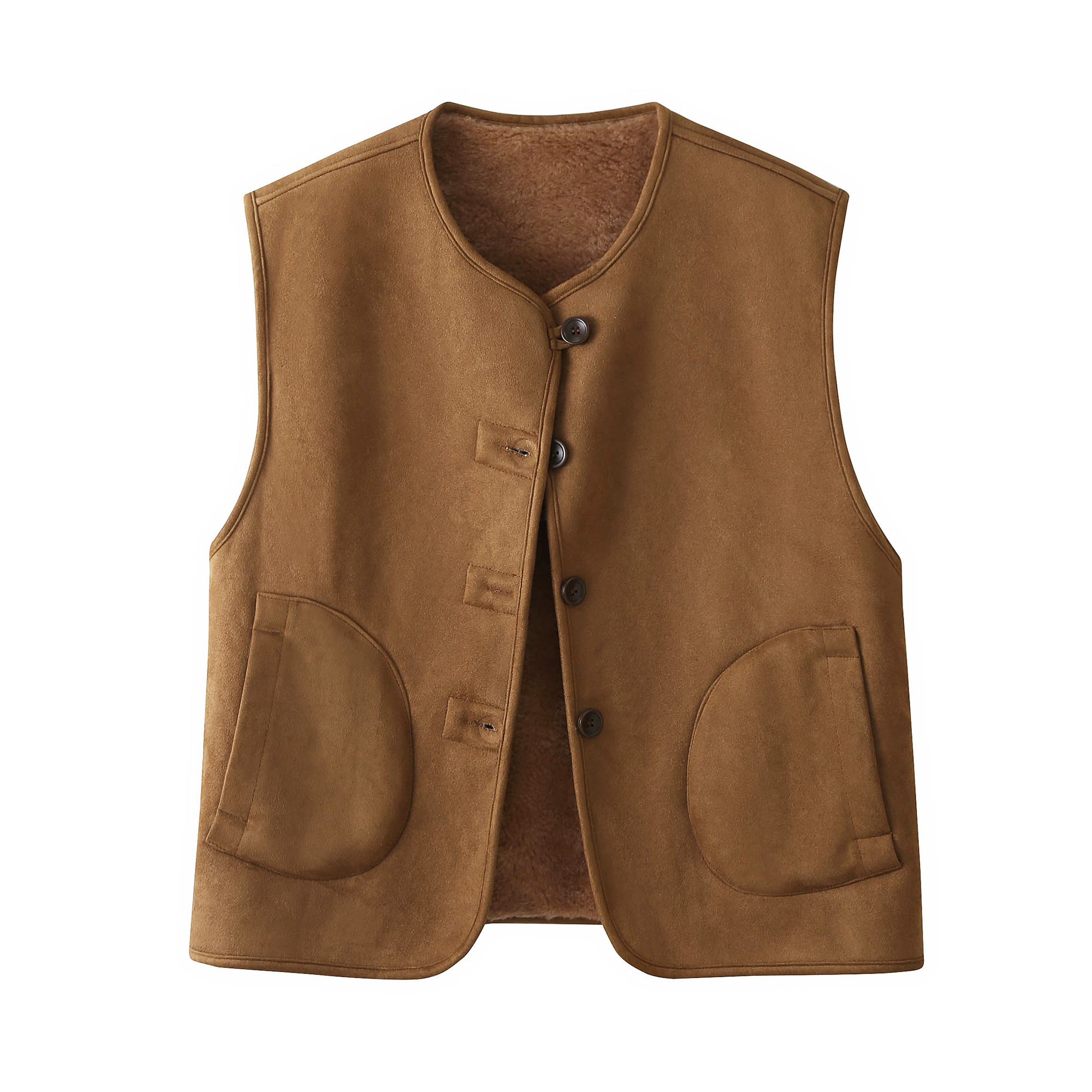 两面穿皮毛一体羊羔毛马甲女秋冬外搭保暖坎肩叠穿无袖麂皮绒外套 - 图3