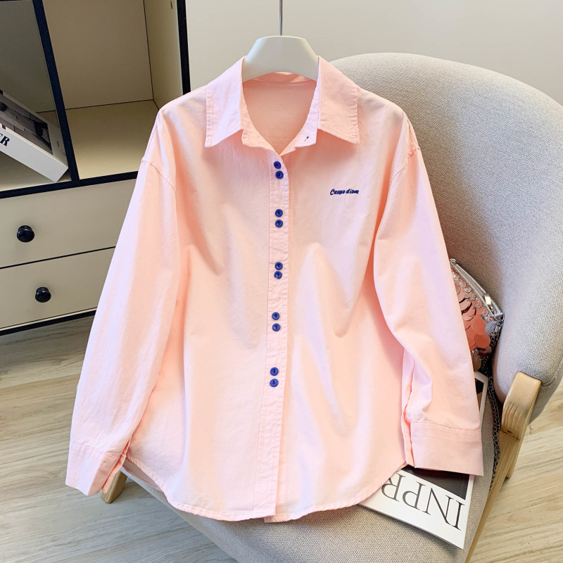 奶黄糖果色撞色双扣刺绣衬衫女春夏韩版洋气减龄宽松百搭外套上衣,淘宝优惠券,粉丝福利购,淘宝优惠卷