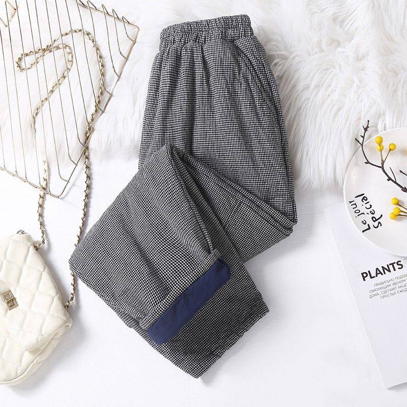 清仓捡漏~外贸日系复古格子夹棉加厚哈伦裤女秋冬保暖萝卜裤棉裤,淘宝优惠券,粉丝福利购,淘宝优惠卷